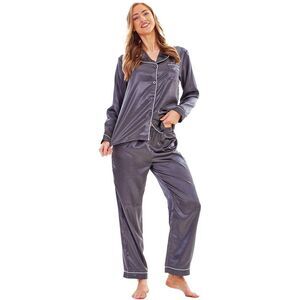 Keanu Womens/Ladies Satin Long Pyjama Set / Pewter